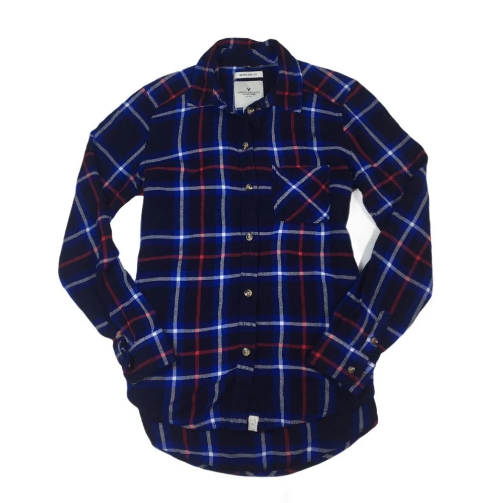 WS90 Women’s American Eagle Boyfriend Fit Plaid Shirt XS